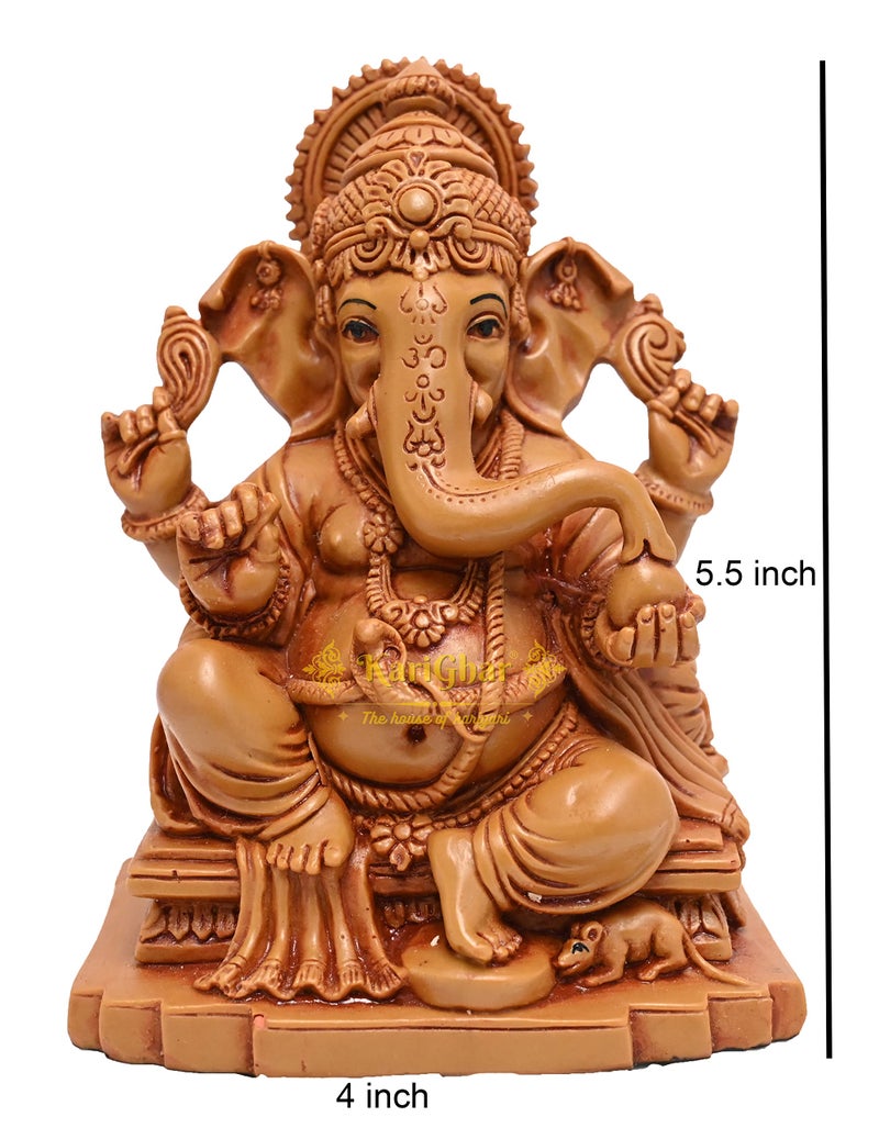 KariGhar Ganesh ji Ganpati Bappa Resin Idol Ganesha Murti for Home Decor Puja Lord Ganesh Statue Housewarming Gift for Office Desk Puja Room Brown Figurine (7 x 10 x 14 cm) - Image 5