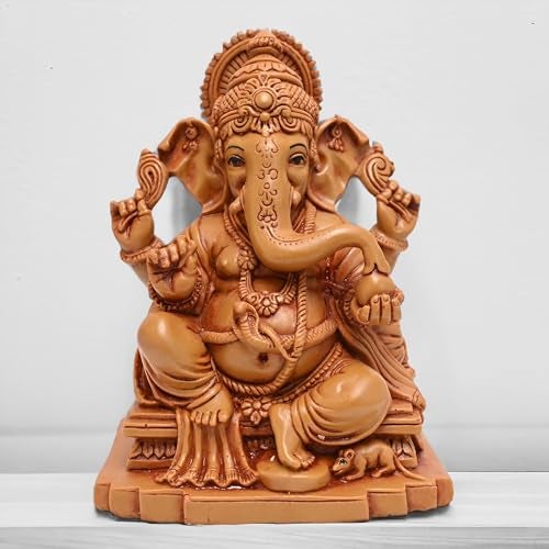 KariGhar Ganesh ji Ganpati Bappa Resin Idol Ganesha Murti for Home Decor Puja Lord Ganesh Statue Housewarming Gift for Office Desk Puja Room Brown Figurine (7 x 10 x 14 cm) - Image 3
