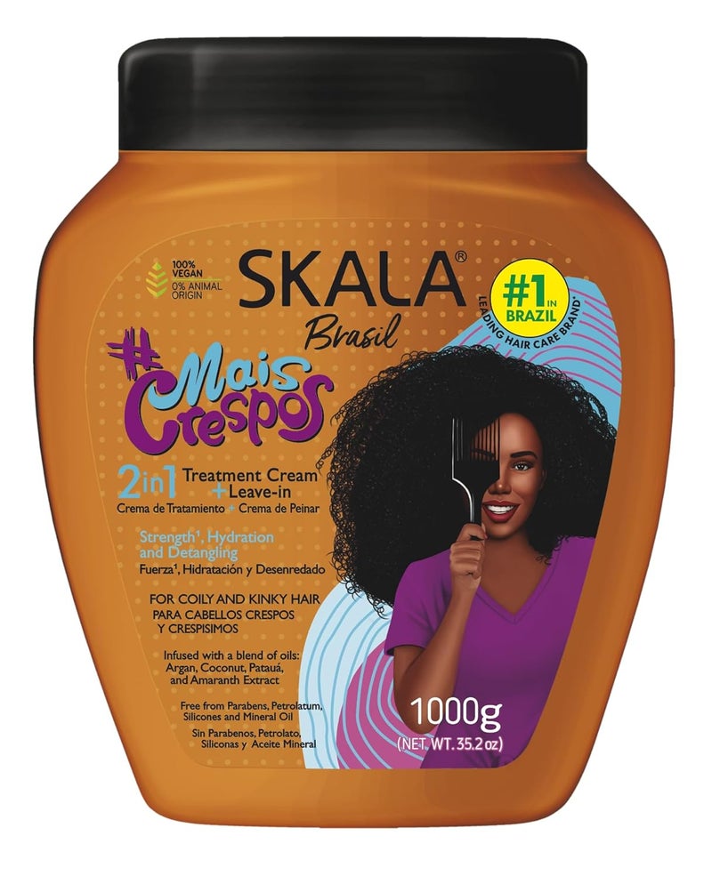 SKALA Mais Crespos 2-in-1 Treatment Cream and Leave-In Conditioner Strength, Detangling and Hydration for Coily and Kinky Hair, 1000 G - Image 1