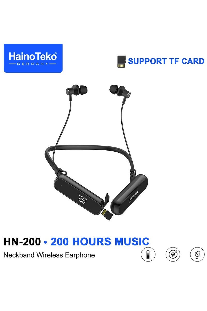 Haino Teko HN-200 Neckband Wireless Earphone with 200 Hours Music Playback TF Card Support and Multi-Function Controls HD Clear Microphone Black - Image 1