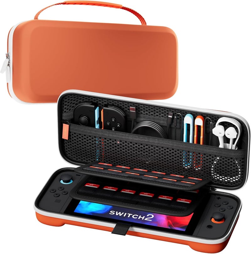 بروكاس حقيبة حمل ProCase لجهاز Nintendo Switch 2 (2025) مع 24 فتحة لبطاقات الألعاب، حقيبة تخزين سفر محمولة صلبة وجيب حماية لجهاز Nintendo Switch 2 وملحقاته - برتقالي - Image 1