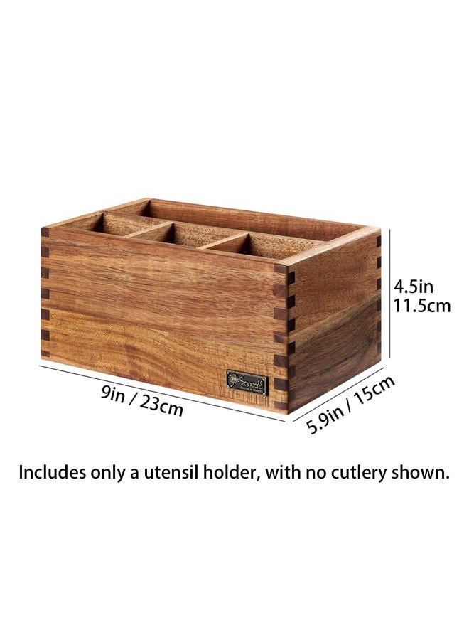 SANOSY Acacia Wood Utensil Holder, Paper Plate Dispenser Organizer for Countertop - 4 Compartment Silverware Caddy for Friendsgiving Party - Cutlery Holder for Cup, Fork, Spoon, Kitchen, Camping, Buffet - Image 2