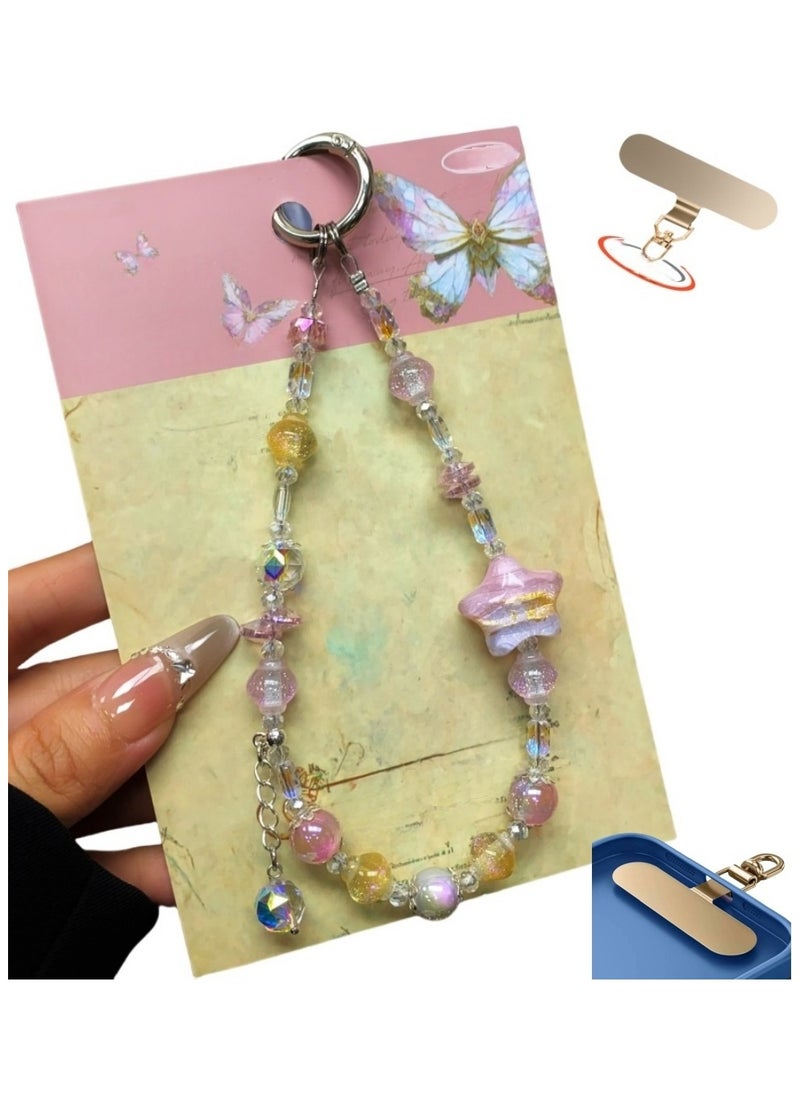 Generic Phone Charm, Natural Beaded Charms crystal lanyards, Anti-Lost Charm Wrist Strap Phone Lanyard Wrist Strap Keychain for Wallet Handbag Camera Cell Decoration  - Image 1