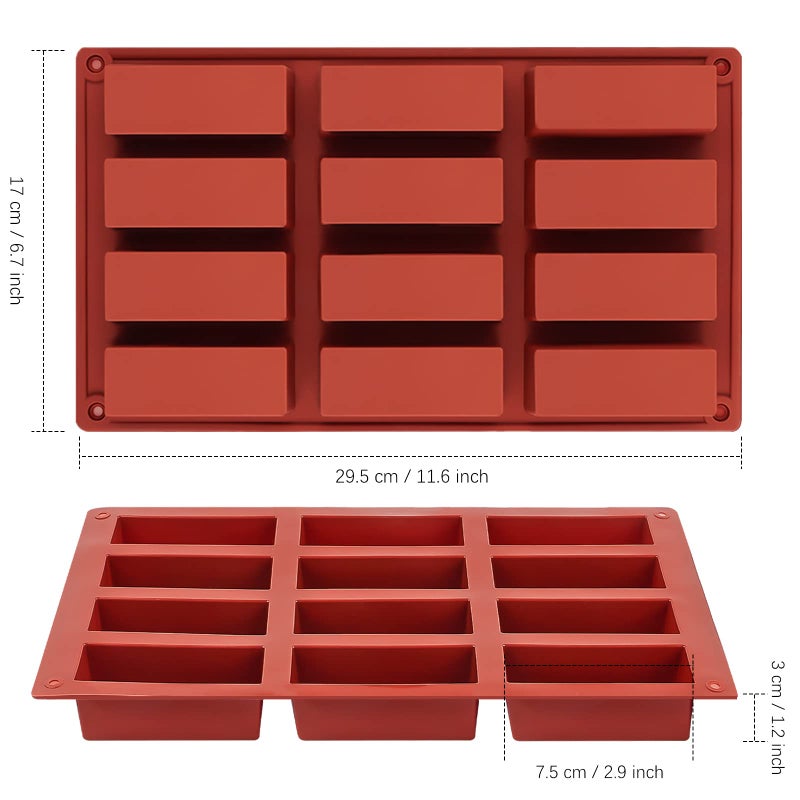 JOERSH 2pcs Granola Bar Mold, Rectangle Silicone Candy Molds for Baking Energy Bars Chocolate Bar Mold/Protein bars/Ganache/Brownie/Cheesecake/Cornbread/Pudding, 12-Cavity Butter Mould - Image 2