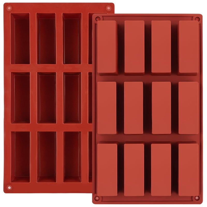 JOERSH 2pcs Granola Bar Mold, Rectangle Silicone Candy Molds for Baking Energy Bars Chocolate Bar Mold/Protein bars/Ganache/Brownie/Cheesecake/Cornbread/Pudding, 12-Cavity Butter Mould - Image 1