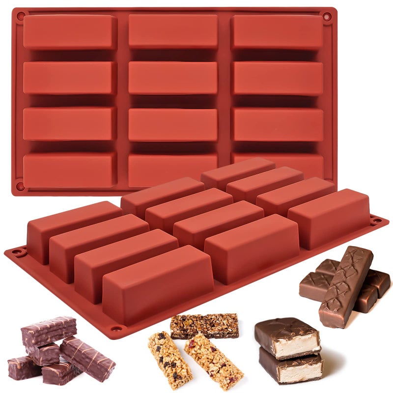 JOERSH 2pcs Granola Bar Mold, Rectangle Silicone Candy Molds for Baking Energy Bars Chocolate Bar Mold/Protein bars/Ganache/Brownie/Cheesecake/Cornbread/Pudding, 12-Cavity Butter Mould - Image 4