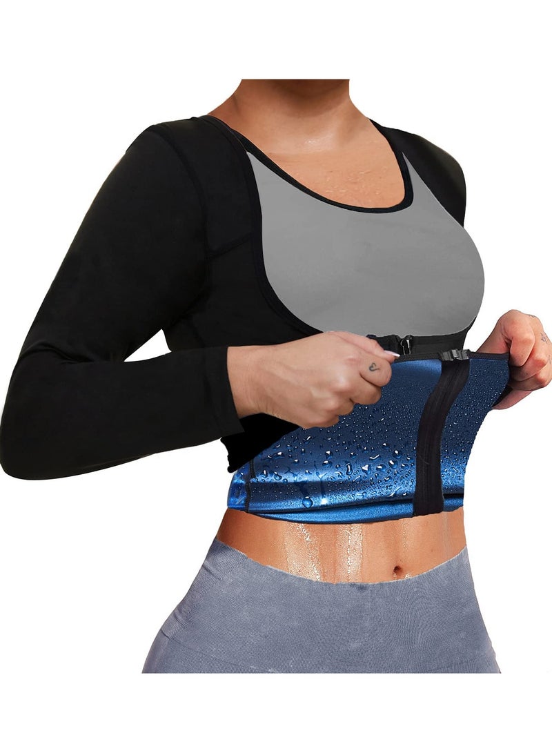 Generic Sauna Suit for Women Sweat Body Shaper Jacket Hot Waist Trainer Long Sleeve Zipper Shirt Workout Top - Image 1