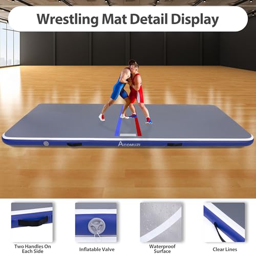 ACOMUZI Inflatable Wrestling Mat 13FT/10FT/5FT, Portable Jiu Jitsu Mats Wrestling Mat for Home, Outdoor or Indoor Training Mat for Water Yoga, Gymnastics, BJJ, MMA (Gray+Blue, 10FTx5FT×4inch) - Image 5