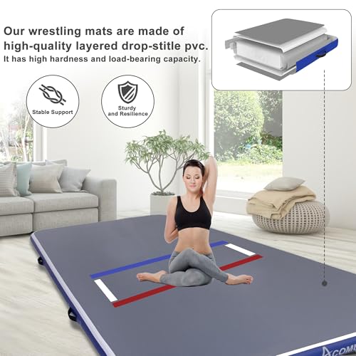 ACOMUZI Inflatable Wrestling Mat 13FT/10FT/5FT, Portable Jiu Jitsu Mats Wrestling Mat for Home, Outdoor or Indoor Training Mat for Water Yoga, Gymnastics, BJJ, MMA (Gray+Blue, 10FTx5FT×4inch) - Image 2