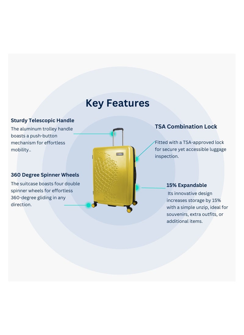NATIONAL GEOGRAPHIC - National Geographic Globe ABS Hard Shell Medium Check-In Suitcase Yellow, Durable Lightweight Travel Luggage, 4 Double Wheel Trolley Bag with TSA Combination Lock (60 cm/24 Inch). - Image 1