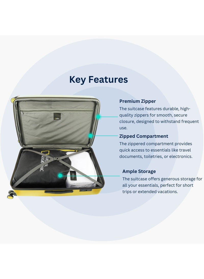 NATIONAL GEOGRAPHIC - National Geographic Globe ABS Hard Shell Medium Check-In Suitcase Yellow, Durable Lightweight Travel Luggage, 4 Double Wheel Trolley Bag with TSA Combination Lock (60 cm/24 Inch). - Image 1