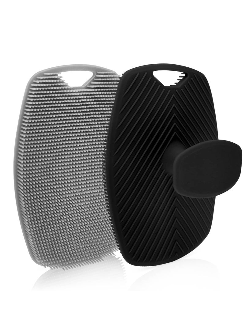 Excefore Body Scrubber, 2 Pcs Silicone Shower & Bathroom Accessory, Silicone Body Scrubber, Features Silicone-Grip Technology, Removable & Reusable Gentle Exfoliator Pad & Massager (Black + Grey) - Image 1