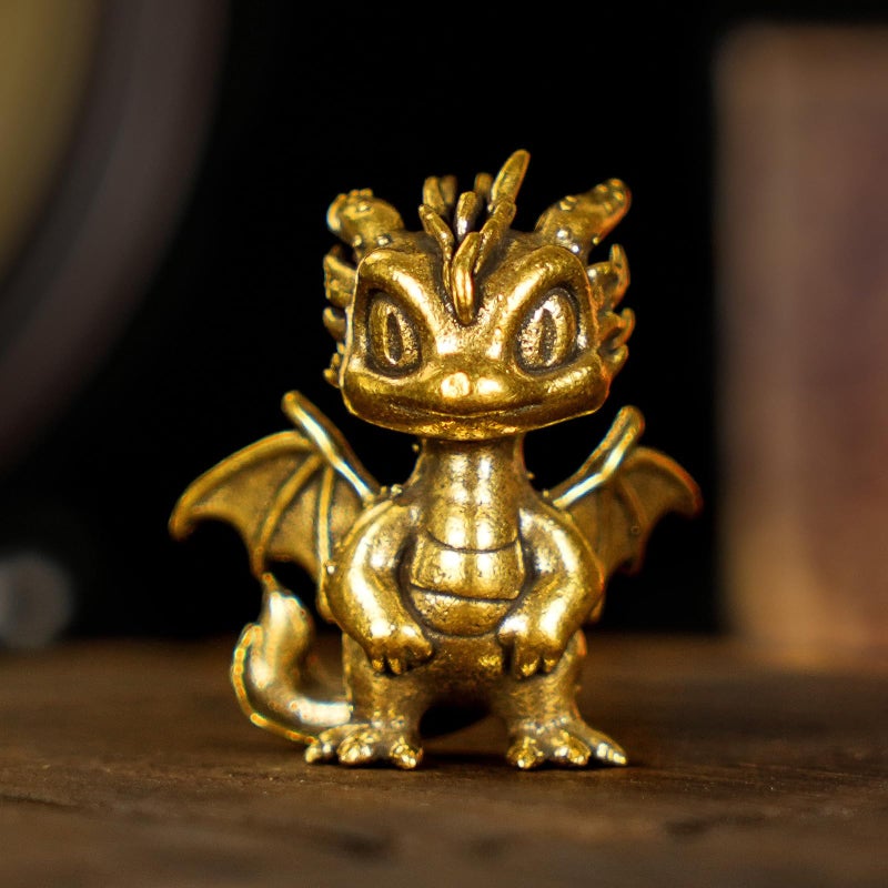 CHOVY Retro Handcrafted Flying Fire Dragon Ornament - 100% Solid Brass Decor | Unique Dragon Sculpture with Flaming Tail & Wings | Vintage Style Collectible Art Piece for Home, Fantasy Lovers Gift - Image 1