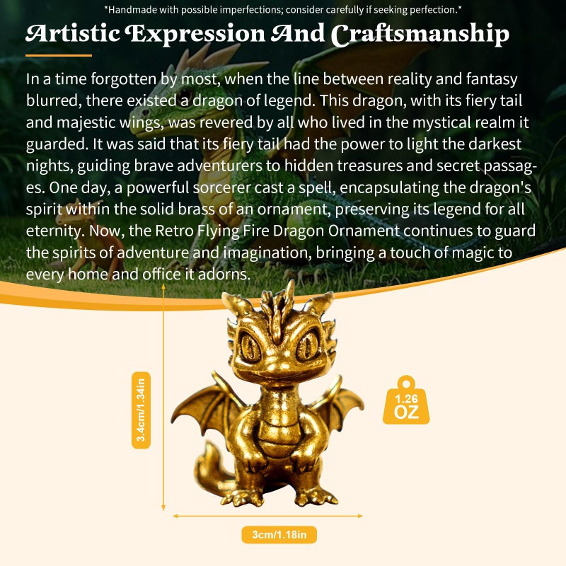 CHOVY Retro Handcrafted Flying Fire Dragon Ornament - 100% Solid Brass Decor | Unique Dragon Sculpture with Flaming Tail & Wings | Vintage Style Collectible Art Piece for Home, Fantasy Lovers Gift - Image 3