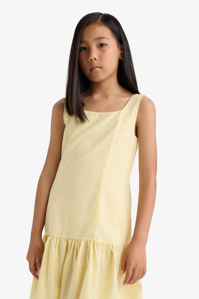 DeFacto Yellow Girl Regular Fit Round Neck Flounce Cotton Sleeveless Dress Casual - Image 4