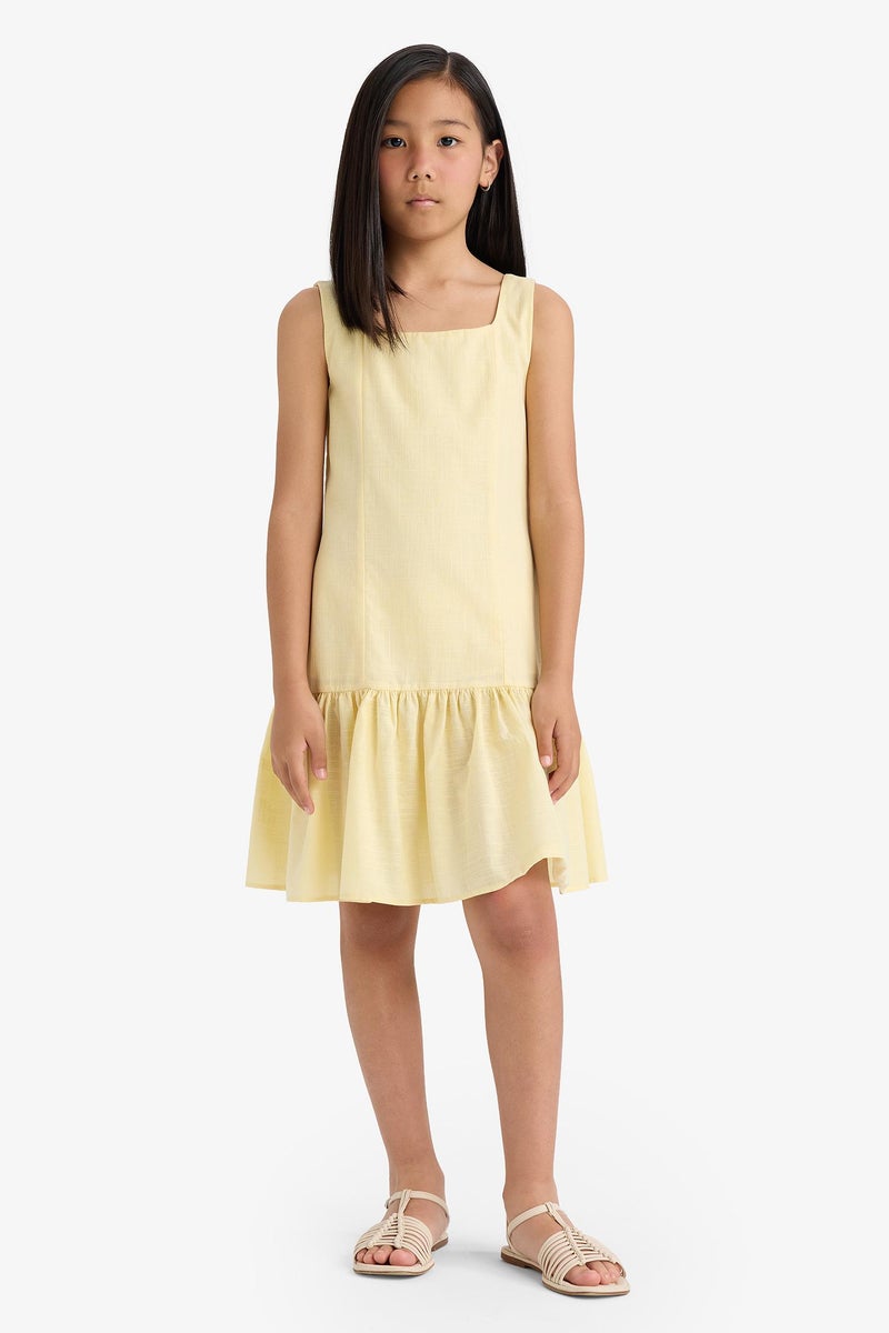 DeFacto Yellow Girl Regular Fit Round Neck Flounce Cotton Sleeveless Dress Casual - Image 3