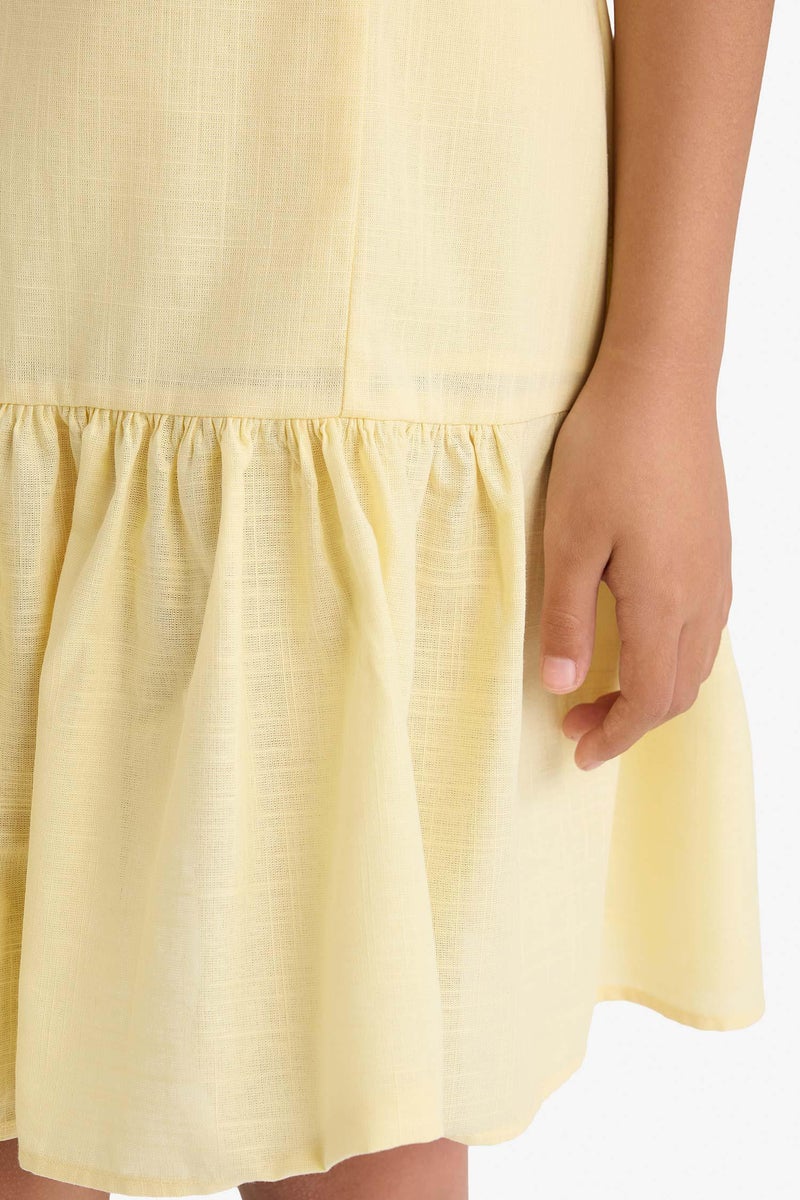 DeFacto Yellow Girl Regular Fit Round Neck Flounce Cotton Sleeveless Dress Casual - Image 5