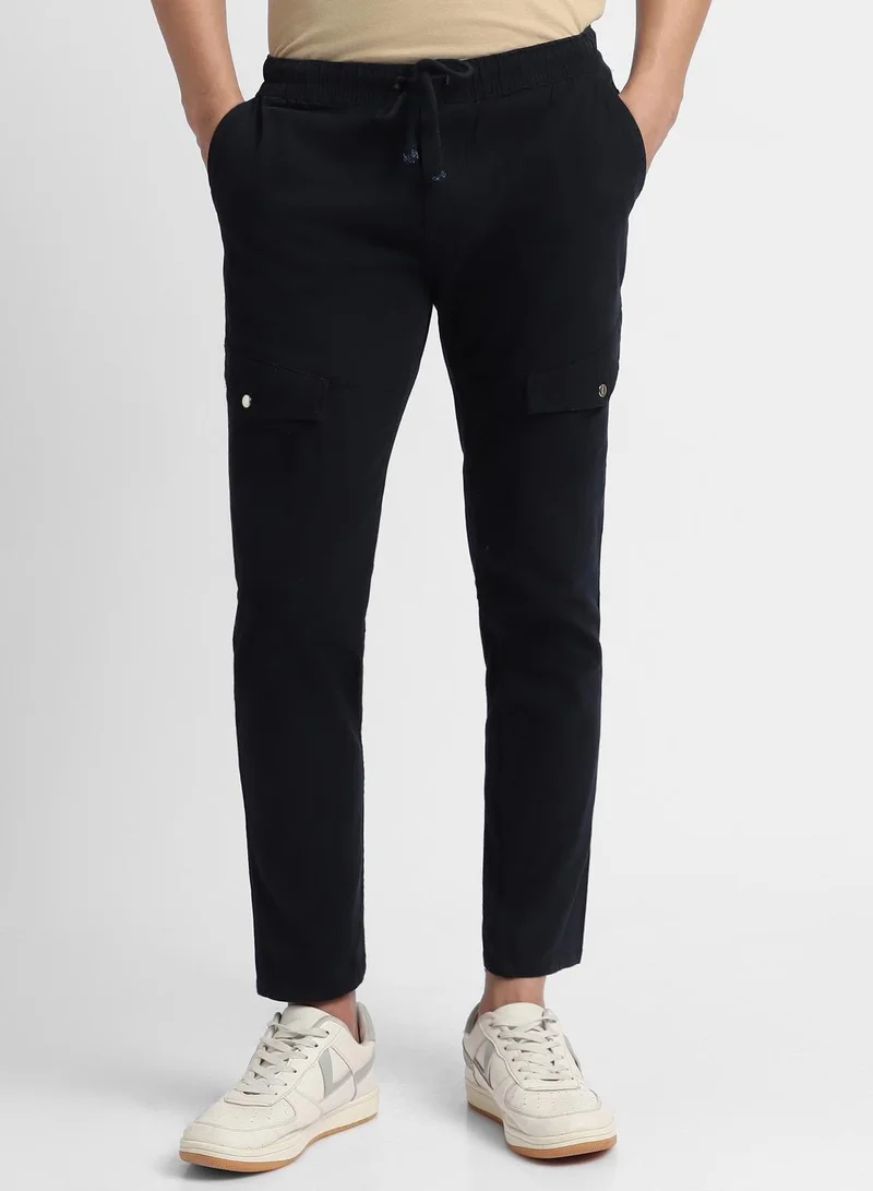 دينيس لينغو بنطلون كارجو رجالي قطن لايكرا أزرق داكن بقصة ضيقة، خصر متوسط، طول كامل، كاجوال