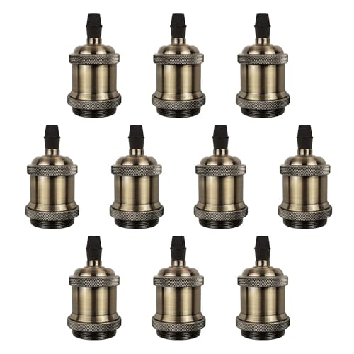 DiCUNO E26 Edison Vintage Lamp Socket, Pendant Lamp Holder, Light Sockets Replacement, Antique Look for Industrial, Decorative, DIY Lighting, 600℃ Heat Resistant, 10 Packs (Color: Champagne Gold) - Image 1