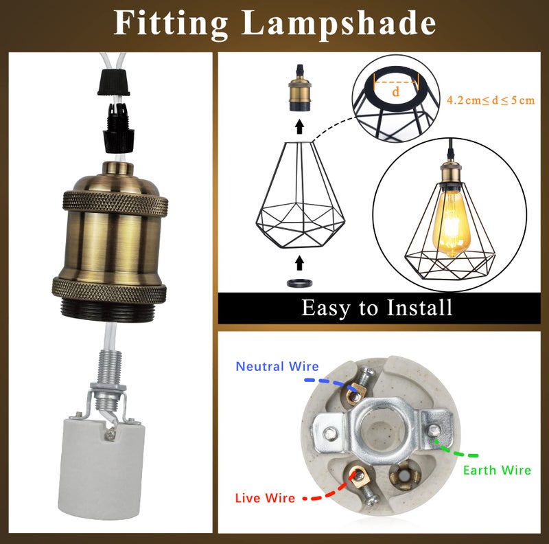 DiCUNO E26 Edison Vintage Lamp Socket, Pendant Lamp Holder, Light Sockets Replacement, Antique Look for Industrial, Decorative, DIY Lighting, 600℃ Heat Resistant, 10 Packs (Color: Champagne Gold) - Image 4