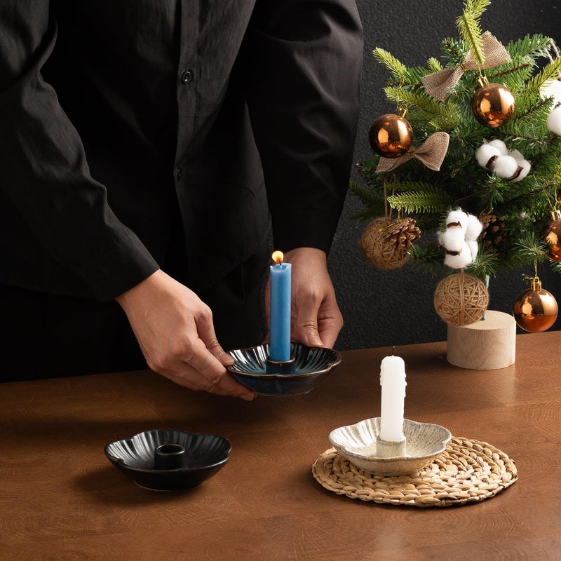 Mecaikru Ceramic Candle Holders Taper Candlestick Holder Flower Plate Tray for Candles, Incense, Santo Palo, Christmas Wedding Anniversary Party Home Decor (Blue) - Image 5