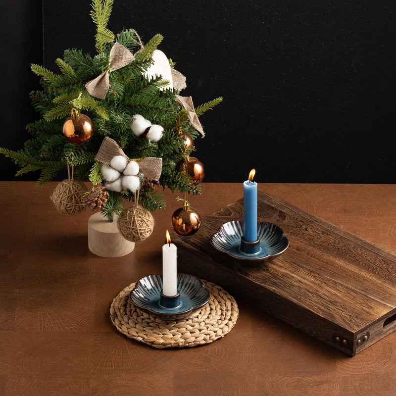 Mecaikru Ceramic Candle Holders Taper Candlestick Holder Flower Plate Tray for Candles, Incense, Santo Palo, Christmas Wedding Anniversary Party Home Decor (Blue) - Image 4