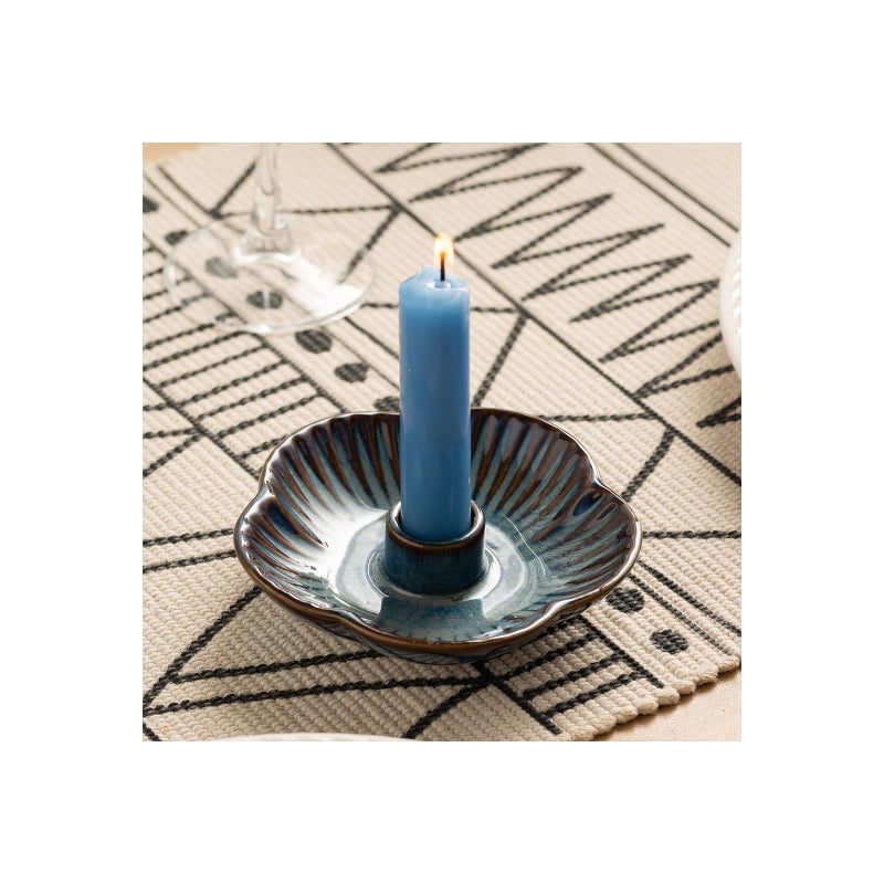 Mecaikru Ceramic Candle Holders Taper Candlestick Holder Flower Plate Tray for Candles, Incense, Santo Palo, Christmas Wedding Anniversary Party Home Decor (Blue) - Image 1