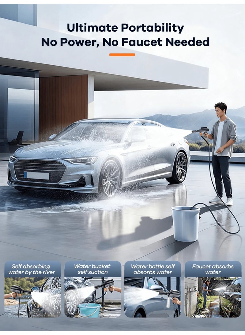 BlueFire Silent Foldable Cordless Pressure Washer | 5-in-1 Multi-Function Nozzle with High-Pressure Jet | 300 PSI Portable Power Spray Gun w/ 4000mAh Removable Battery & 16ft Hose | Ideal for Car Wash, Bike, Patio & Watering Garden - Image 4