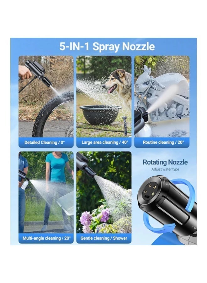 BlueFire Silent Foldable Cordless Pressure Washer | 5-in-1 Multi-Function Nozzle with High-Pressure Jet | 300 PSI Portable Power Spray Gun w/ 4000mAh Removable Battery & 16ft Hose | Ideal for Car Wash, Bike, Patio & Watering Garden - Image 2