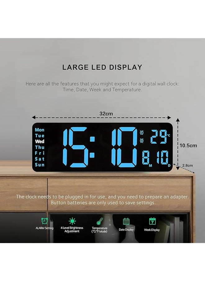 DMG TECH Digital Wall Clock Large Display 32Cm Large Digital Wall Clock With Led Digital Clock Automatic Brightness Dimmer Big Clock With Date Week Temperaturewith Remote Control Grledqzo  - Image 2
