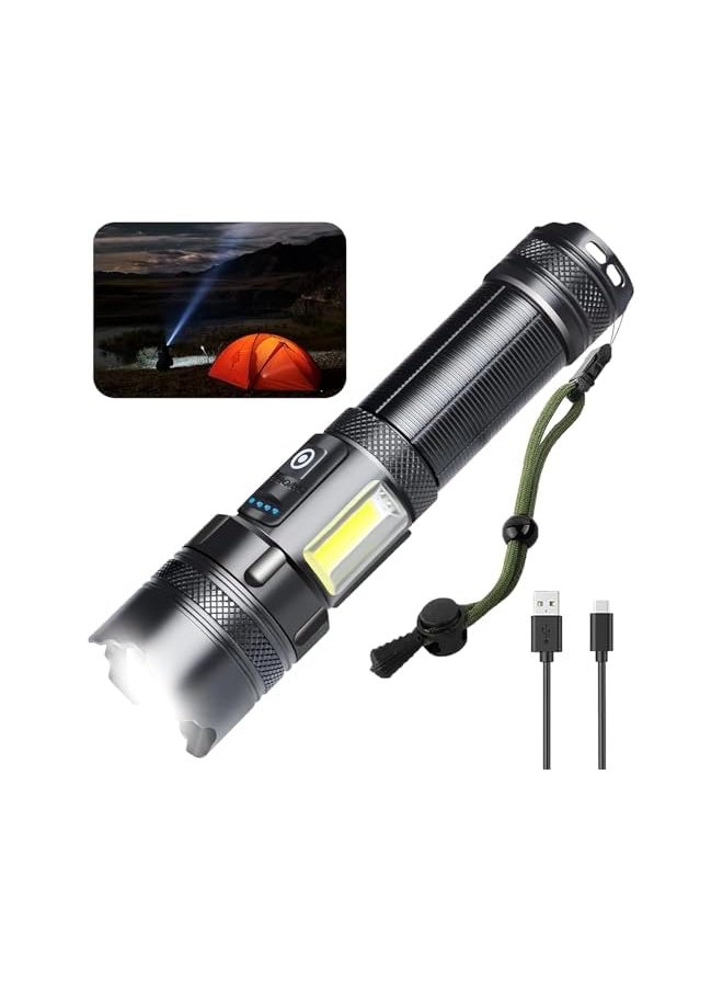 PROMASS LED Torch 30000 High Lumens Rechargeable,Super Bright Flashlight 7 Modes with COB Work Light, Adjustable Focus,Water Resistant, Lightweight Handheld Torch for Camping, Running, Dog Walking, Emergency  - Image 2