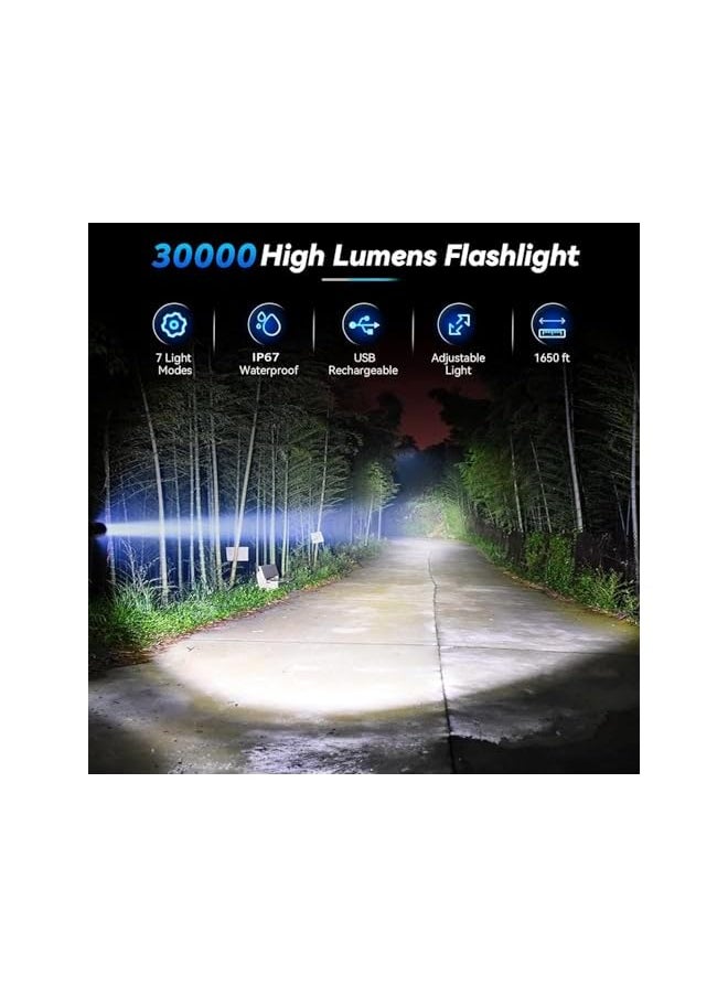 PROMASS LED Torch 30000 High Lumens Rechargeable,Super Bright Flashlight 7 Modes with COB Work Light, Adjustable Focus,Water Resistant, Lightweight Handheld Torch for Camping, Running, Dog Walking, Emergency  - Image 3