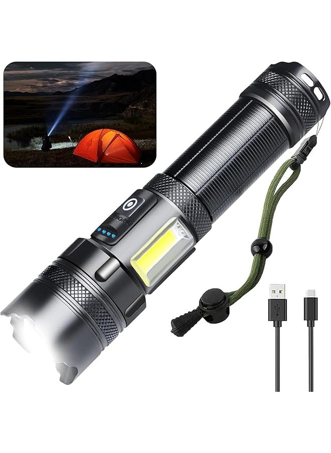 PROMASS LED Torch 30000 High Lumens Rechargeable,Super Bright Flashlight 7 Modes with COB Work Light, Adjustable Focus,Water Resistant, Lightweight Handheld Torch for Camping, Running, Dog Walking, Emergency  - Image 1