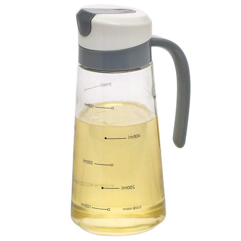 MUAC® Glass Oil Bottle with Handle | Free Spot Measuring Oil Dispenser Bottle for Pouring Olive Oil | Vinegar | Soya Sauce etc. (600ml Capacity, Multicolor) Transparent - Image 1