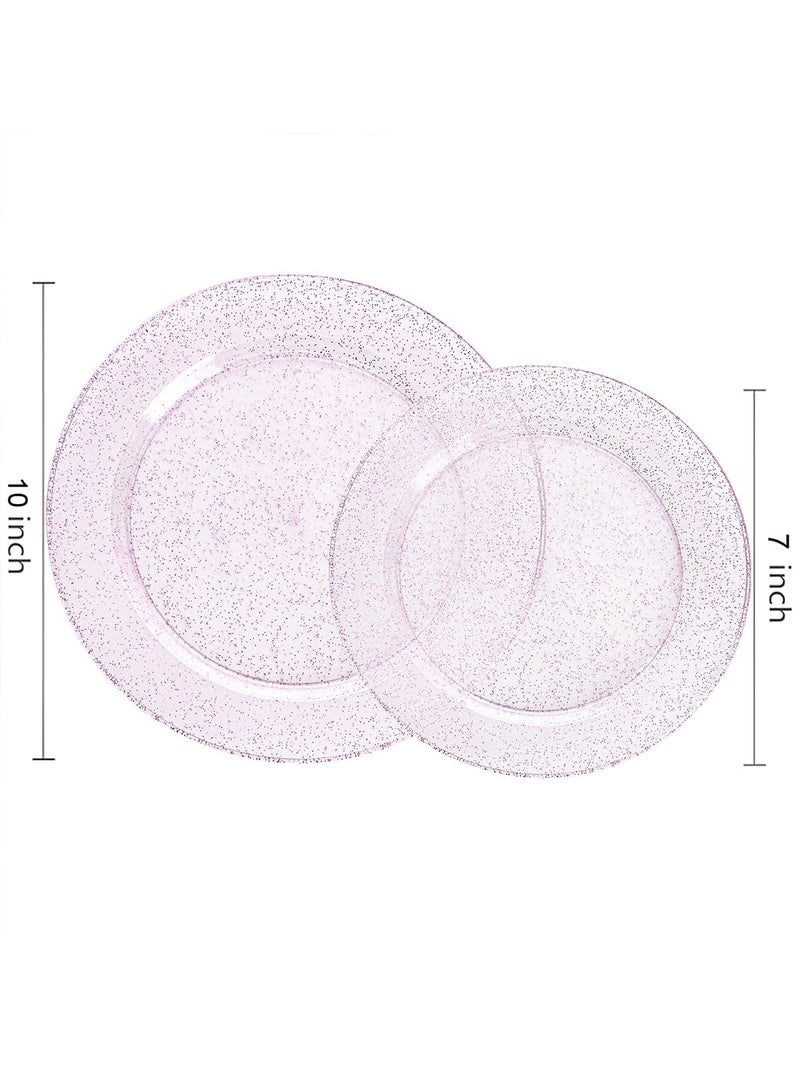 WDF 200PCS Pink Plastic Plates - Rose Gold Glitter Plastic Plates - Heavy Duty Pink Glitter Disposable Plates for Wedding Baby Shower Spring Birthday Easter - Image 3