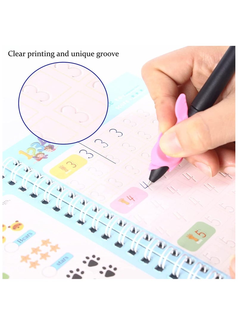 TEGRILO Handwriting Copybook, Magic Calligraphy Practice Book For Kids, Reusable Tracing Practice kit. Included Easy Grip Pen & Refill 4 books Math Numbers English Alphabet Drawing (A5)  - Image 4