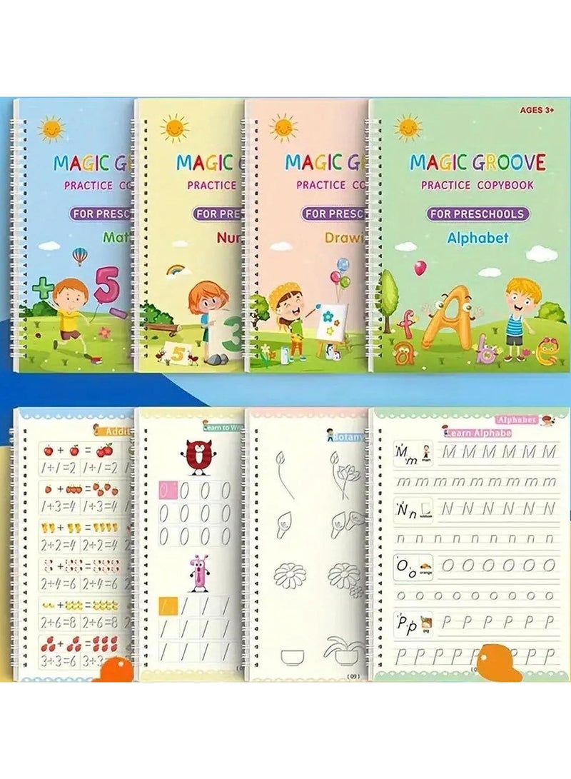 TEGRILO Handwriting Copybook, Magic Calligraphy Practice Book For Kids, Reusable Tracing Practice kit. Included Easy Grip Pen & Refill 4 books Math Numbers English Alphabet Drawing (A5)  - Image 5