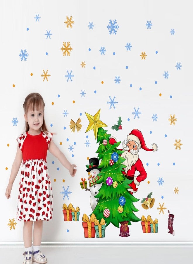 Supzone Christmas Wall Decals Santa Claus Christmas Tree Snowman Wall Stickers Peel and Stick Gift Snowflake Decorations for Home Store Christmas Holiday New Year Party Home Decor - Image 3