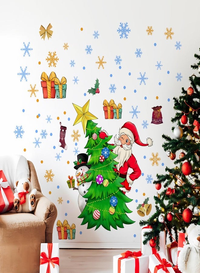 Supzone Christmas Wall Decals Santa Claus Christmas Tree Snowman Wall Stickers Peel and Stick Gift Snowflake Decorations for Home Store Christmas Holiday New Year Party Home Decor - Image 1