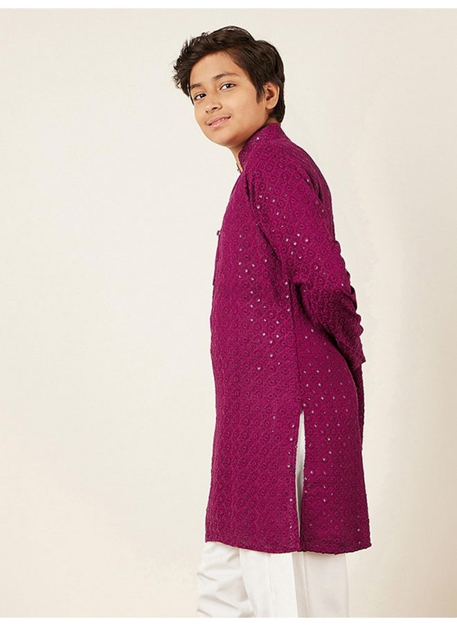 AJ Dezines - AJ DEZINES Kids Cotton Full Sleeve Sequined Purple Kurta for Boys - Ethnic wear | Special Occasion & Party Outfit | Chikankari Kurta for boys - Regular Fit - Image 1