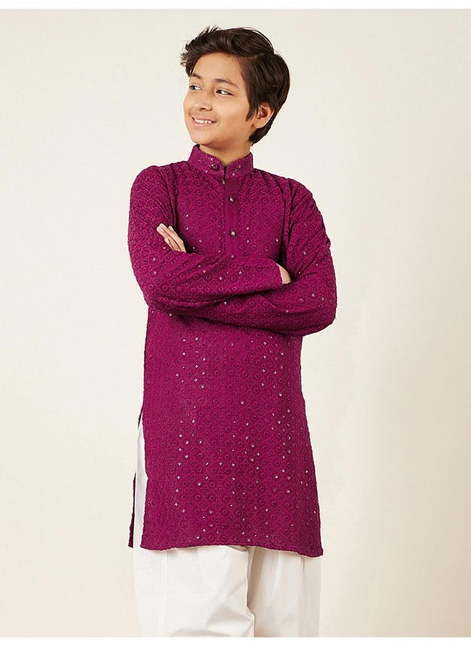 AJ Dezines - AJ DEZINES Kids Cotton Full Sleeve Sequined Purple Kurta for Boys - Ethnic wear | Special Occasion & Party Outfit | Chikankari Kurta for boys - Regular Fit - Image 1