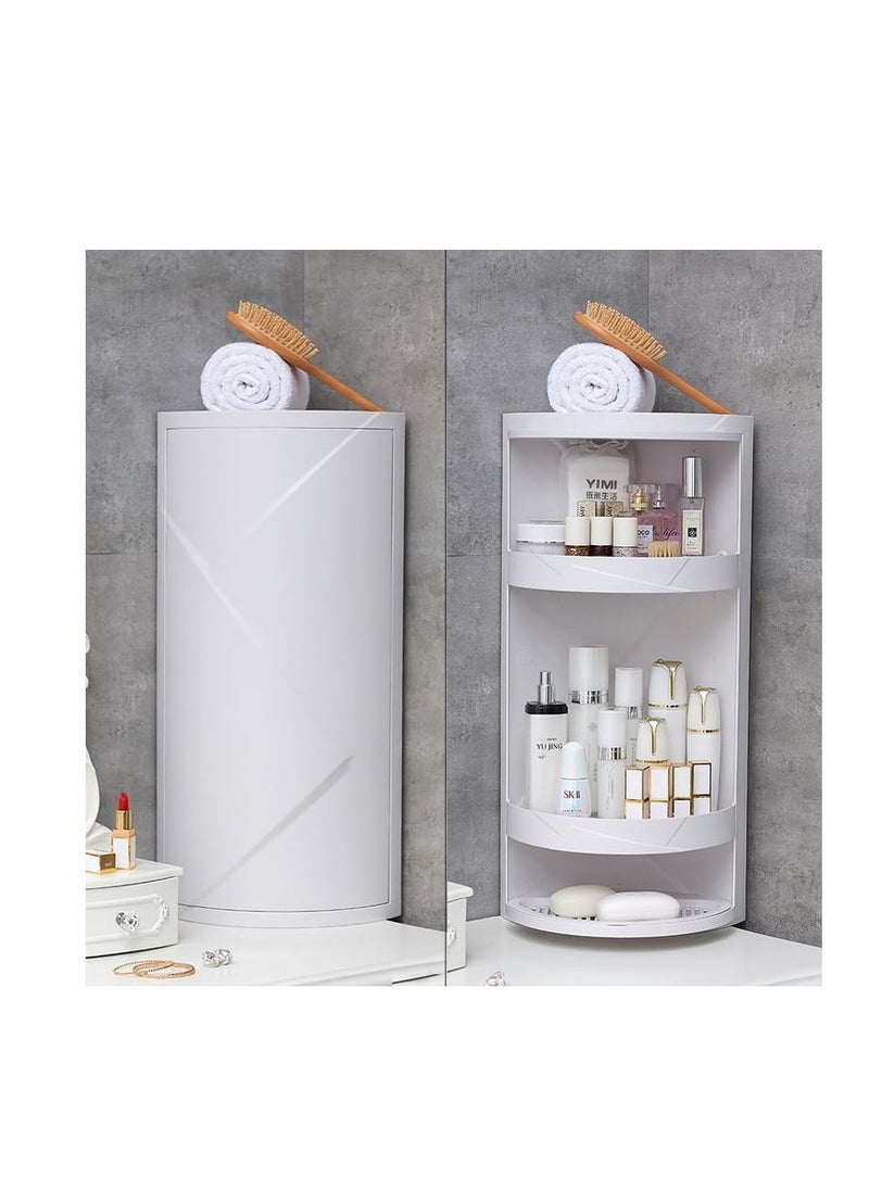 CityRiya-Long - Bathroom Corner Shelf Wall Mounted Storage Cabinet 360° Rotating Locker Triangle Storage Rack for Bathroom Kitchen Countertop Organizer, 816 (White) - Image 1