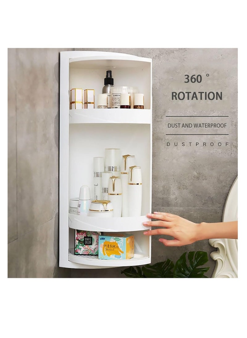 CityRiya-Long - Bathroom Corner Shelf Wall Mounted Storage Cabinet 360° Rotating Locker Triangle Storage Rack for Bathroom Kitchen Countertop Organizer, 816 (White) - Image 1