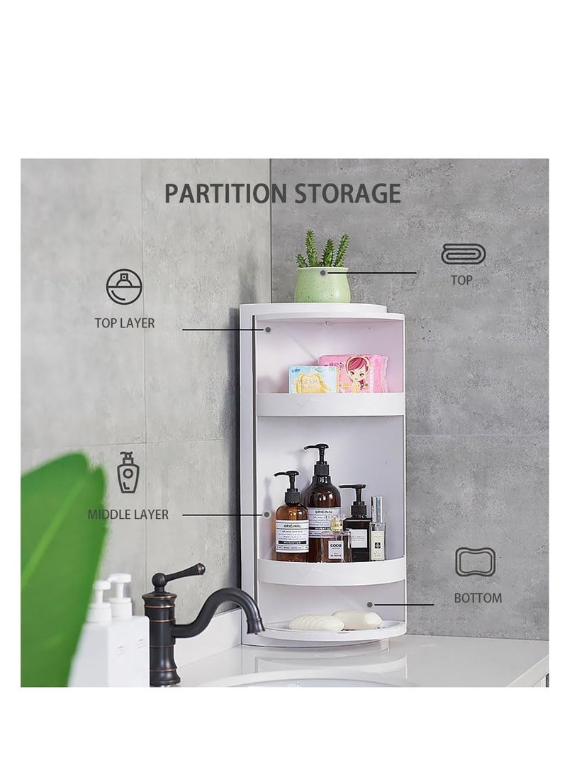 CityRiya-Long - Bathroom Corner Shelf Wall Mounted Storage Cabinet 360° Rotating Locker Triangle Storage Rack for Bathroom Kitchen Countertop Organizer, 816 (White) - Image 1