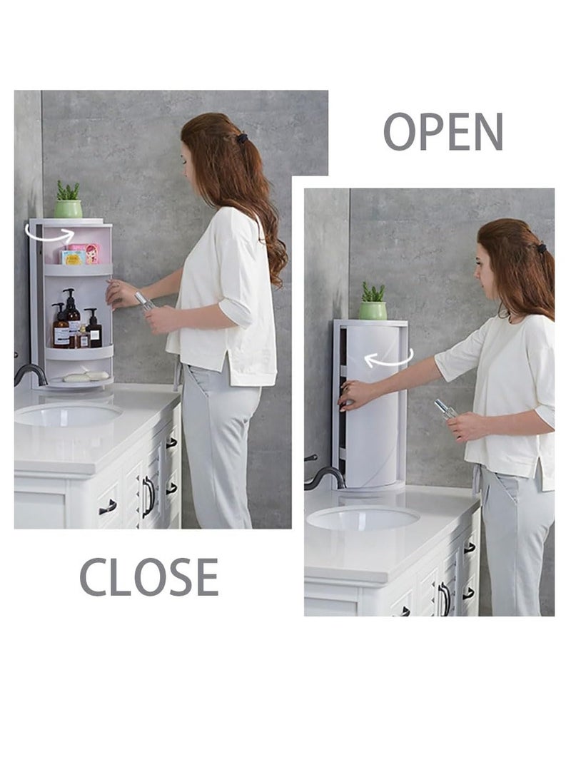 CityRiya-Long - Bathroom Corner Shelf Wall Mounted Storage Cabinet 360° Rotating Locker Triangle Storage Rack for Bathroom Kitchen Countertop Organizer, 816 (White) - Image 1