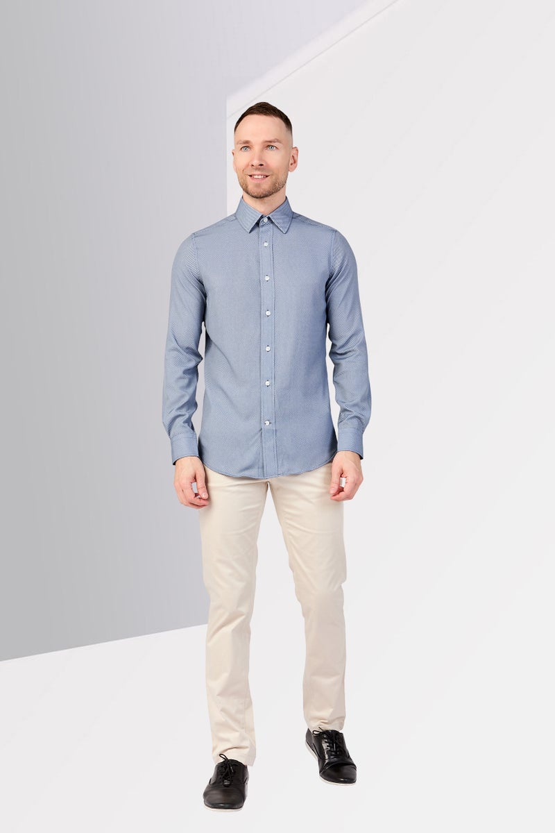 Scotch & Soda قميص رسمي بأكمام طويلة بتصميم ماسي للرجال، أزرق داكن - Image 2