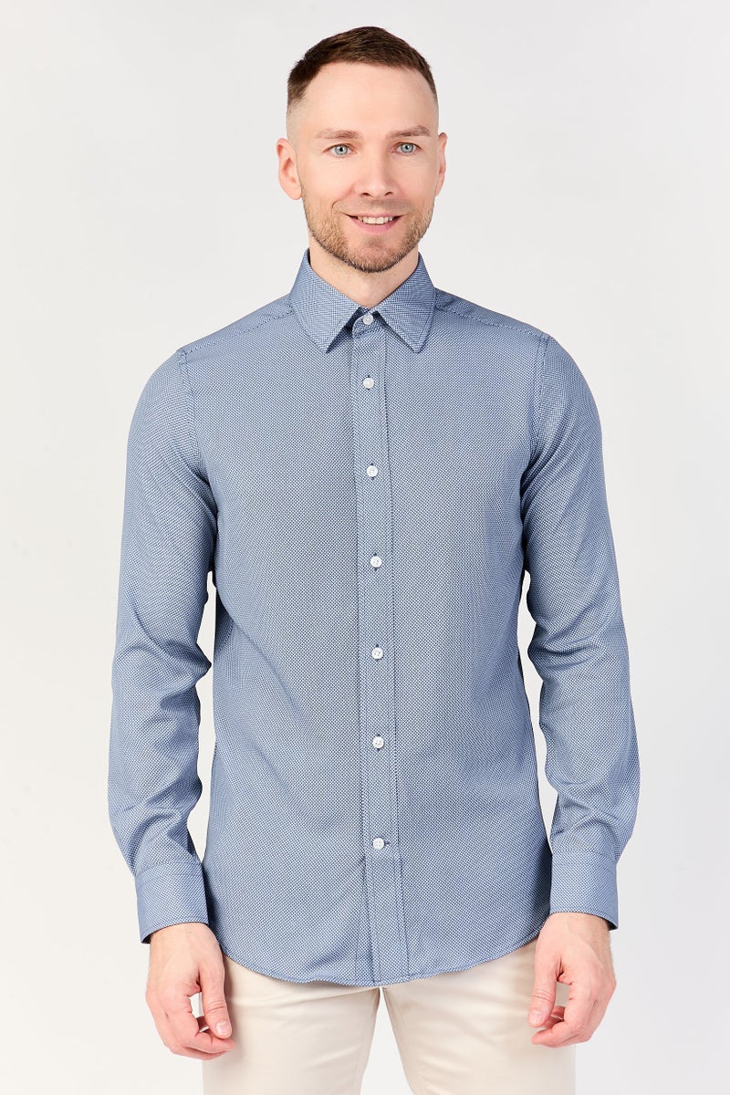 Scotch & Soda قميص رسمي بأكمام طويلة بتصميم ماسي للرجال، أزرق داكن - Image 1