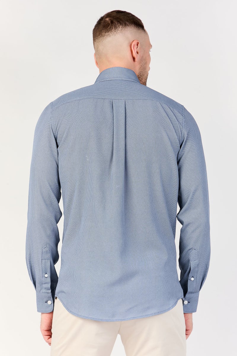 Scotch & Soda قميص رسمي بأكمام طويلة بتصميم ماسي للرجال، أزرق داكن - Image 4