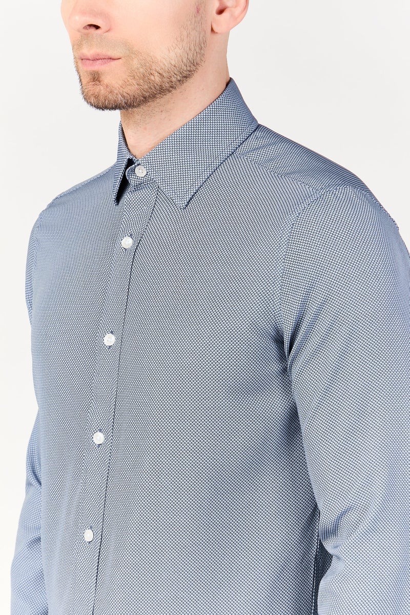 Scotch & Soda قميص رسمي بأكمام طويلة بتصميم ماسي للرجال، أزرق داكن - Image 3