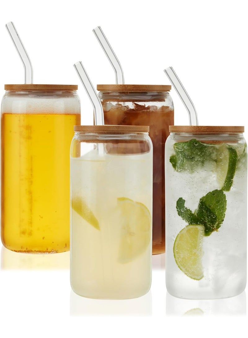 HOMESTAR 4Pcs Transparent Glass Cups With Lid And Straw, Heat-Resistant Cups Reusable Drinkware For Iced Coffee/Matcha/Juice Cold Beverages Coffee Bar Accessories Summer Water Bottle Gift, 500ml - Image 1